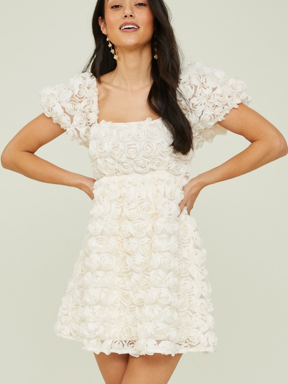 Altar'd State Cream Rosette Puff Sleeve Party Dress